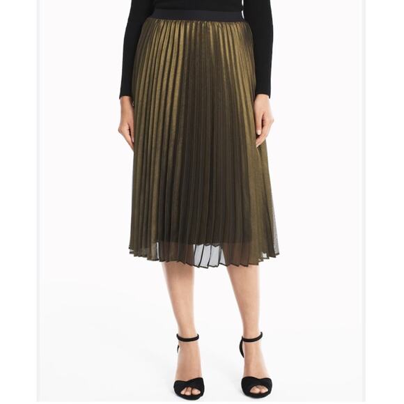 White House Black Market Metallic Gold Pleated Slightly Sheer Midi Skirt NWT - Picture 10 of 10